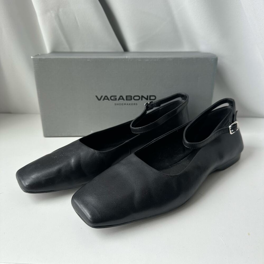 Vagabond Shoemakers (US 10) Delia Black Leather Mary Jane Flats Ankle Strap